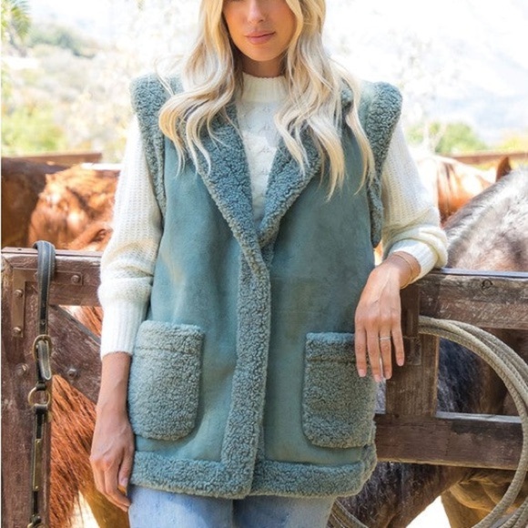 Outdoor Collection Jackets & Blazers - Cozy Green Sherpa-Lined Vest